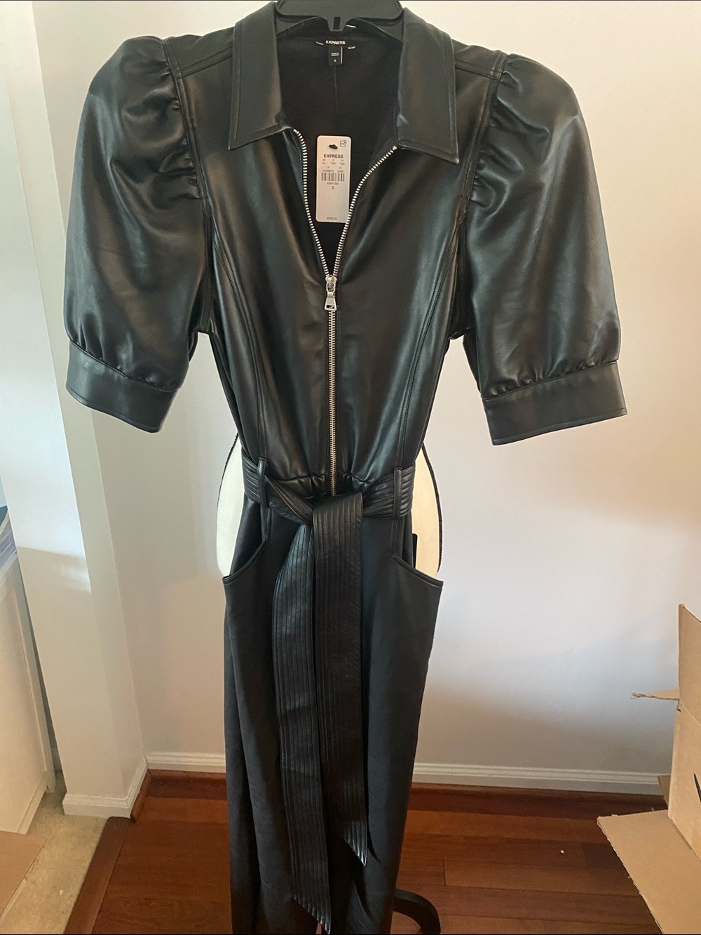 Express NWT black faux leather jumpsuit size small - Picture 2 of 9